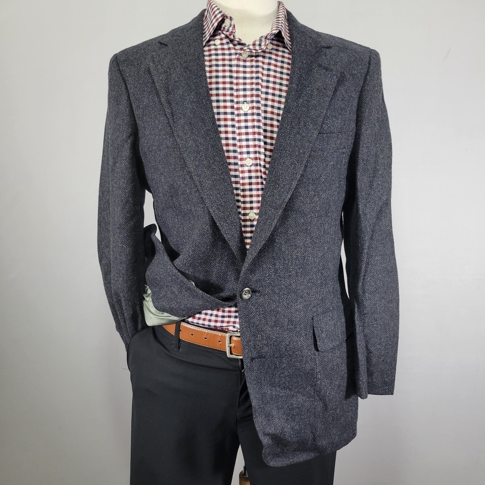 VTG Cricketeer Men's Tweed Sport Coat Blazer Two Button Herringbone Gray 42R